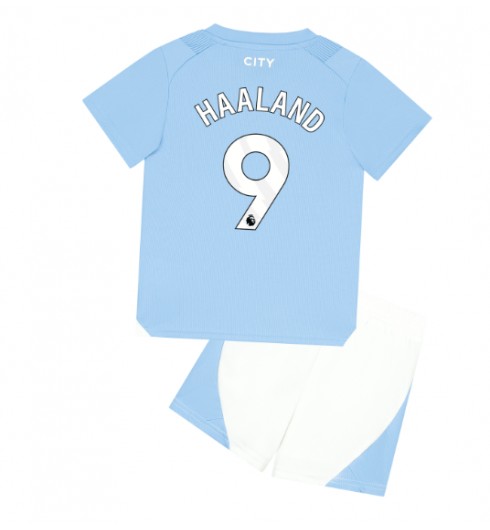 Manchester City Erling Haaland #9 Domácí dres pro děti 2023-24 Krátký Rukáv (+ trenýrky)